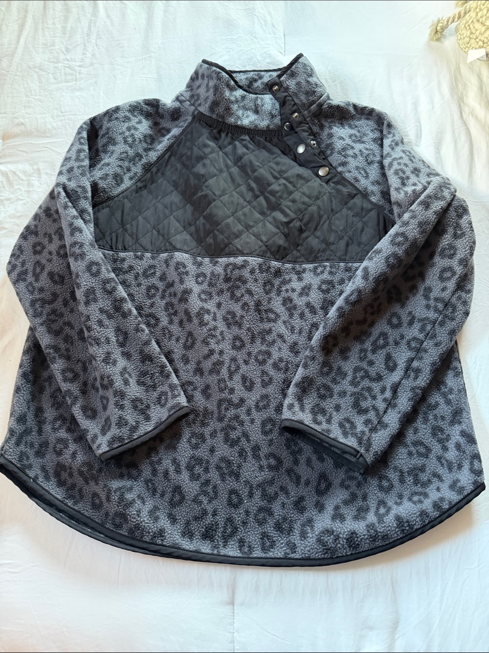 J. Crew Gray Leopard Quilted-Yoke Teddy Pullover Jacket